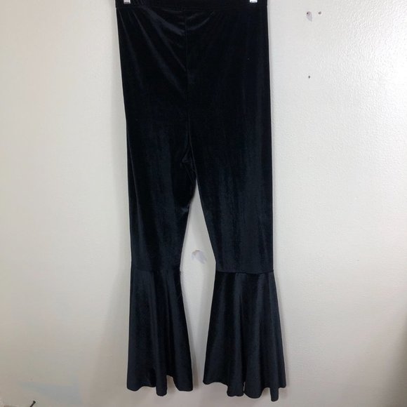 MARIE NICOLE CLOTHING Black Crushed Velvet Flare Curtain Long Pants Size Large - Picture 6 of 11